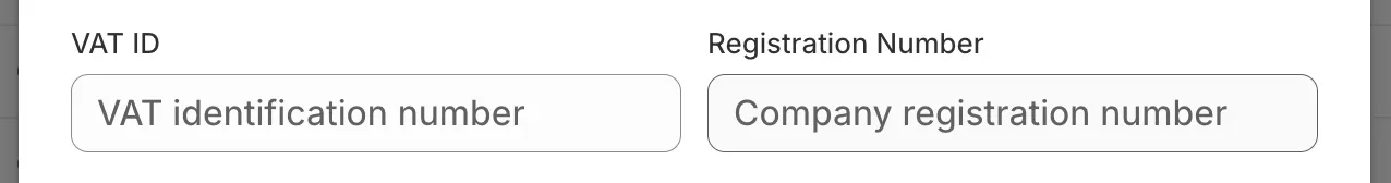 Invoice Inn, Documents > Edit on an invoice: the empty “VAT ID” field beside the “Registration Number” field.