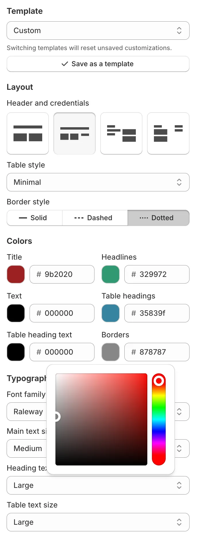 Invoice Inn branding editor with customizable templates