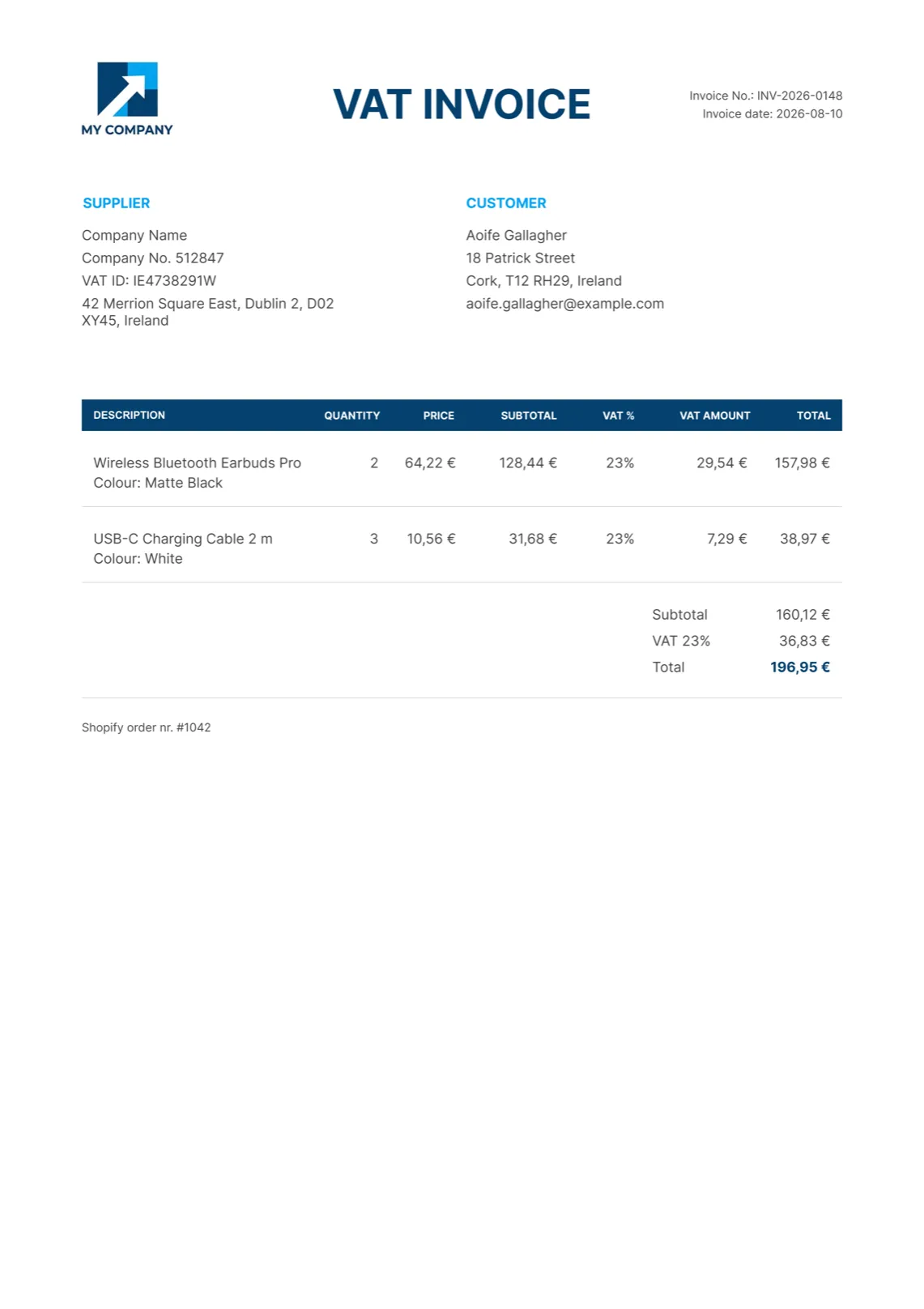 A branded Invoice Inn PDF invoice for order #1024