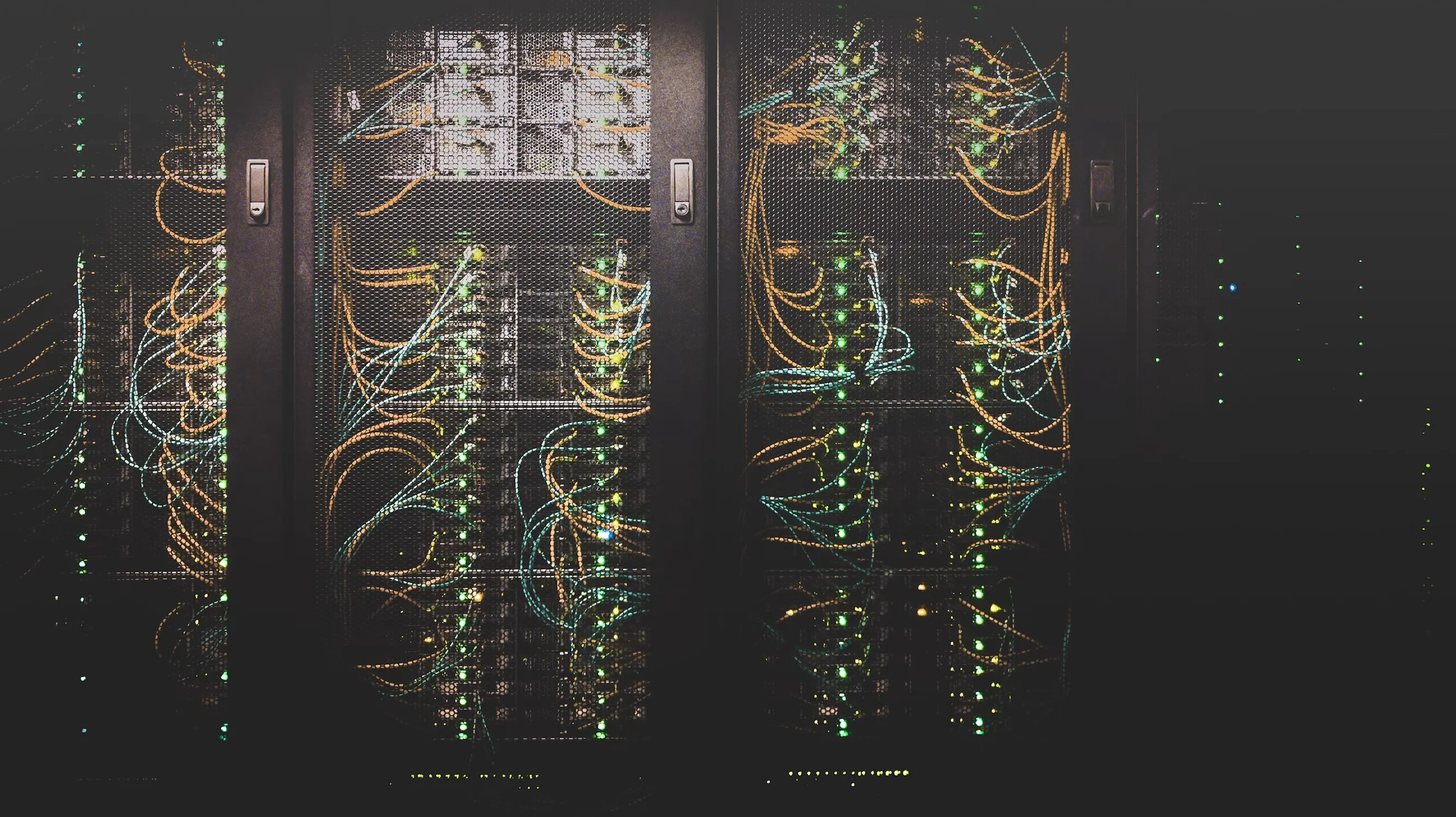 Rows of network equipment in a data centre